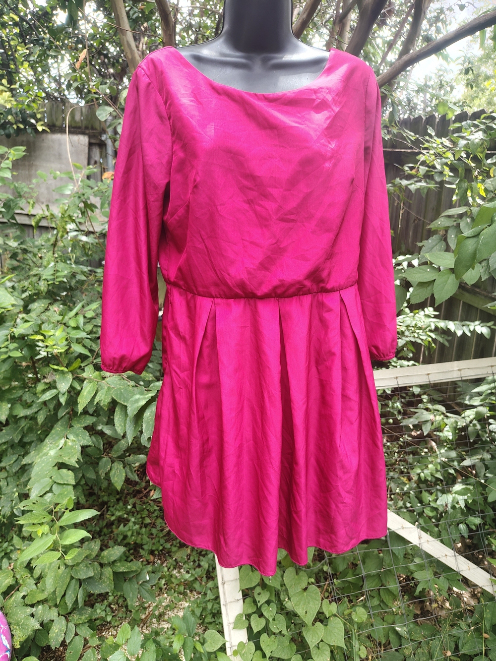 Altar'd State Magenta Long Sleeve Tie Back Dress